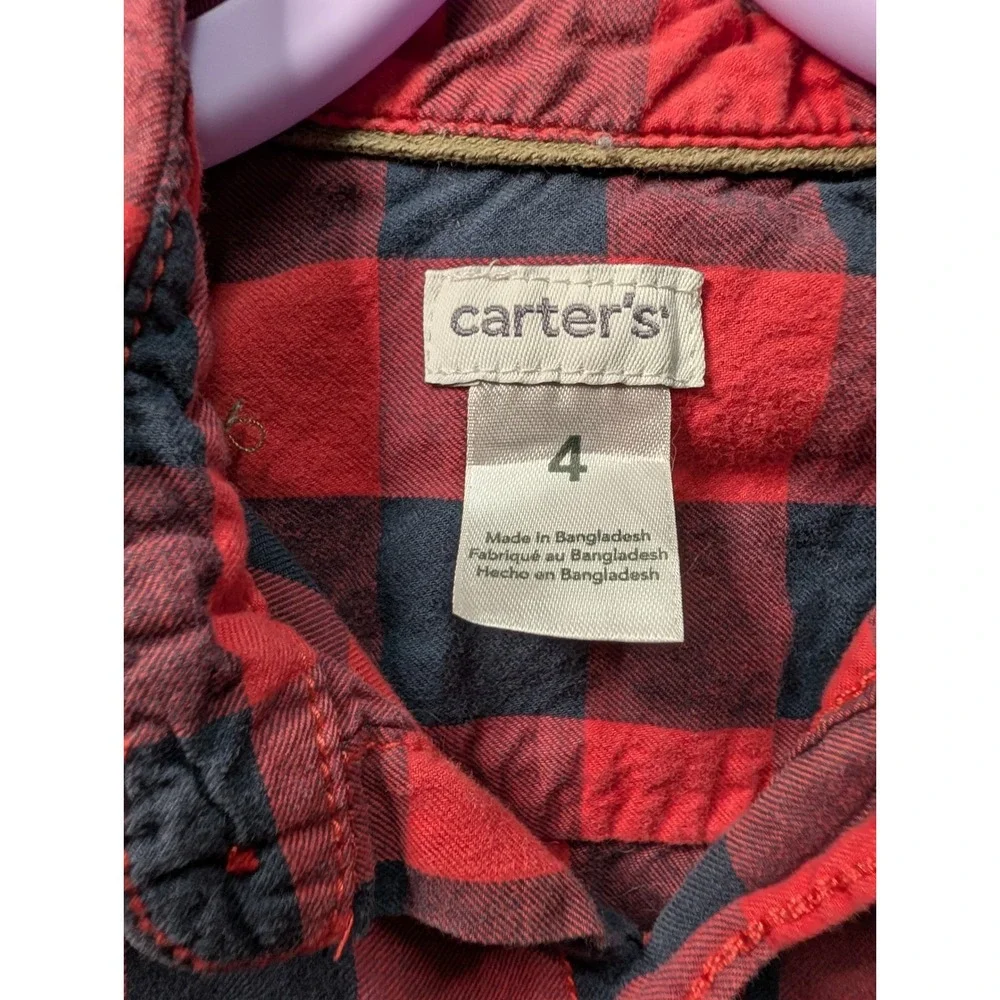 Carter's Flannel Shirt Kids Size 4 Red Navy Excellent Elbow Patches Plaid